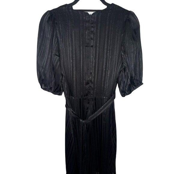 DKNY Black W/ Silver Metallic Striped Faux Wrap Dress W Tie Belt  Sz 8 NWT - Picture 6 of 12